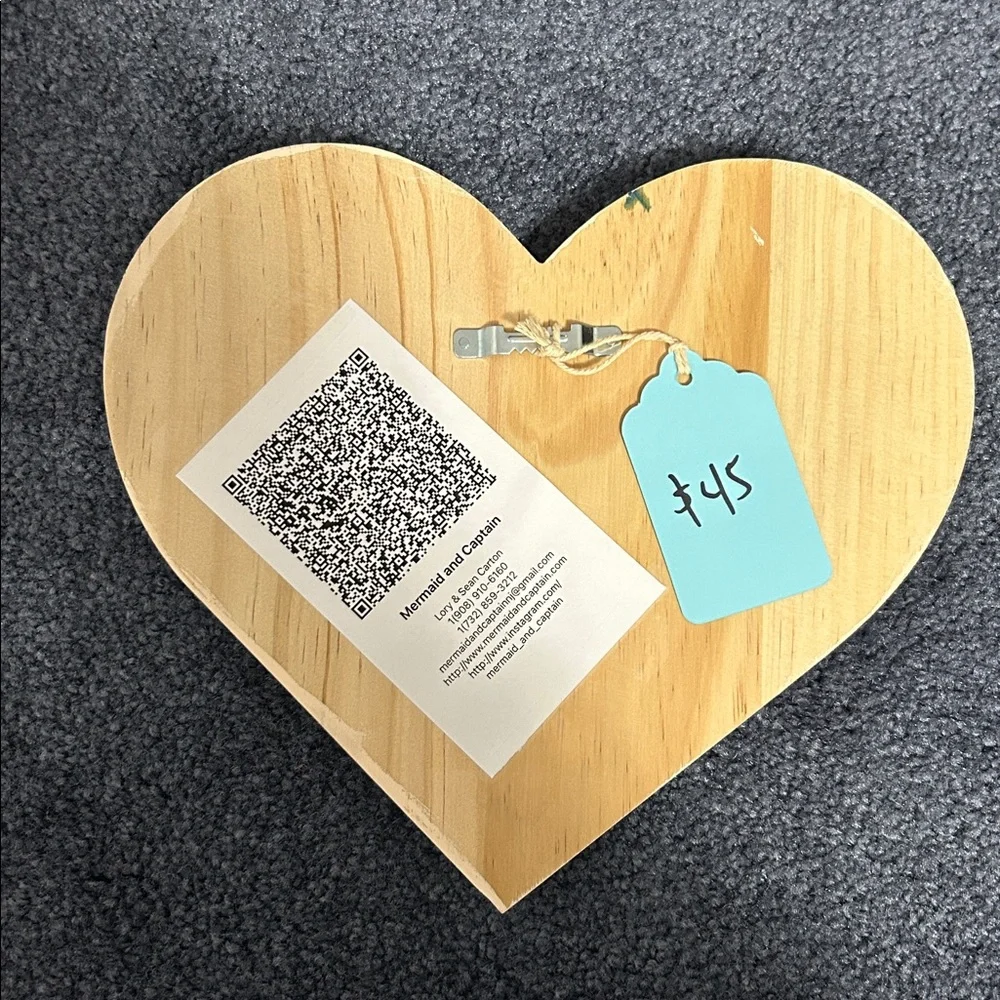 Heart-Shaped Epoxy and Wood Beach themed Art Piece, Mermaid & Captain - Picture 2 of 6